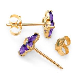 SOLID GOLD STUD EARRINGS WITH NATURAL AMETHYST